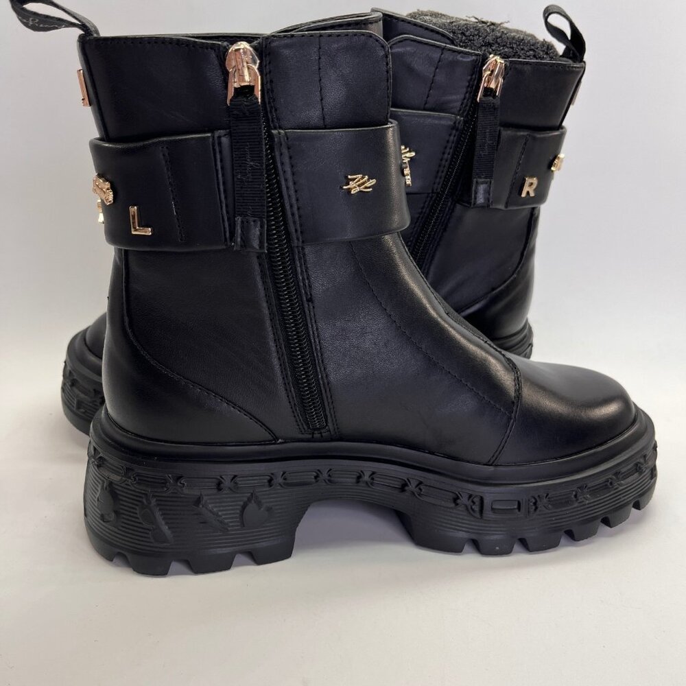 Karl Lagerfeld Latisha Boot Black Size 7.5 Womens Chunky Lug Sole Side Zip Style - Picture 7 of 16